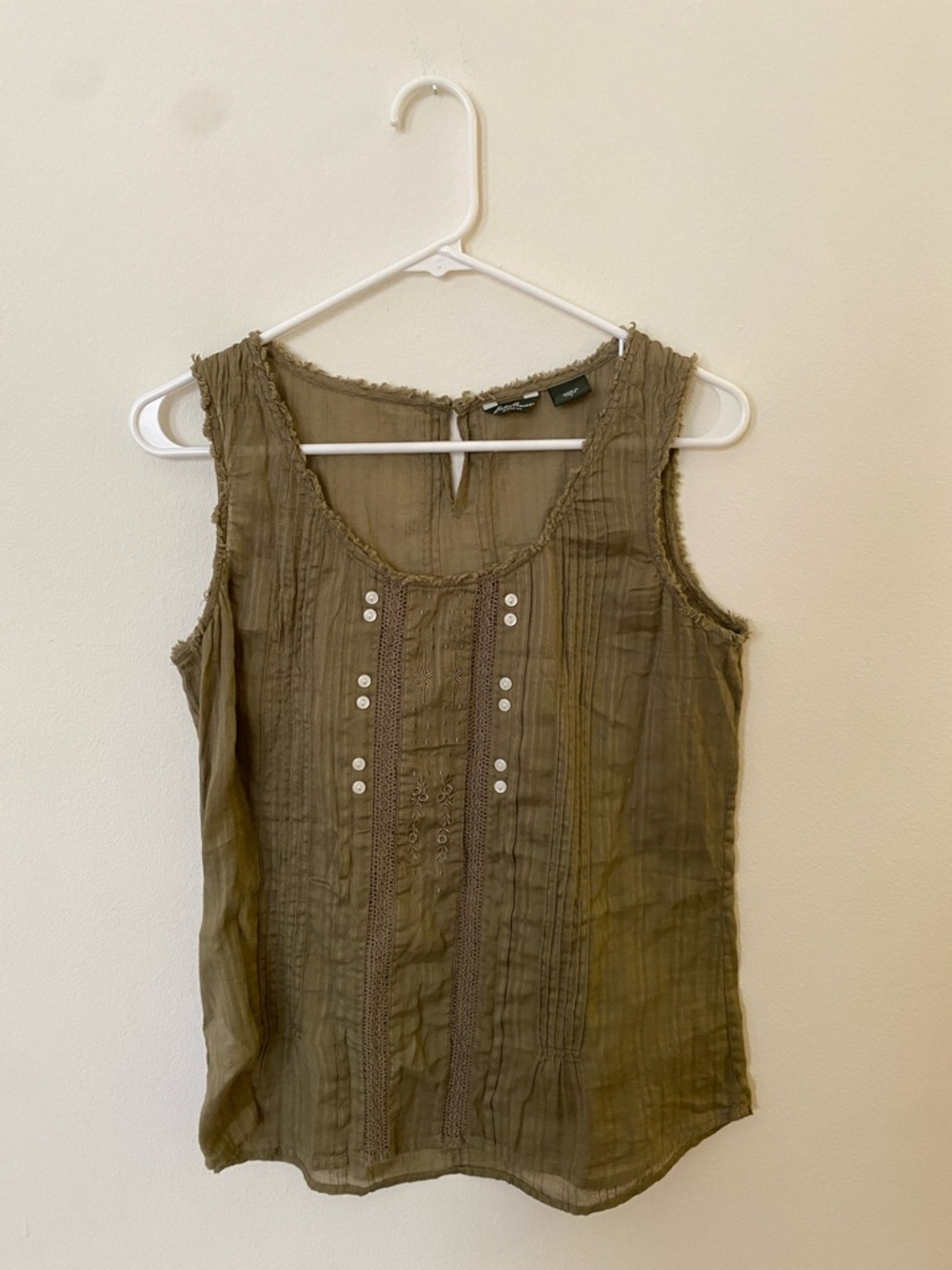 Eddie Bauer 100% Cotton Women’s Olive Green Sleeveless Pintuck Tank S